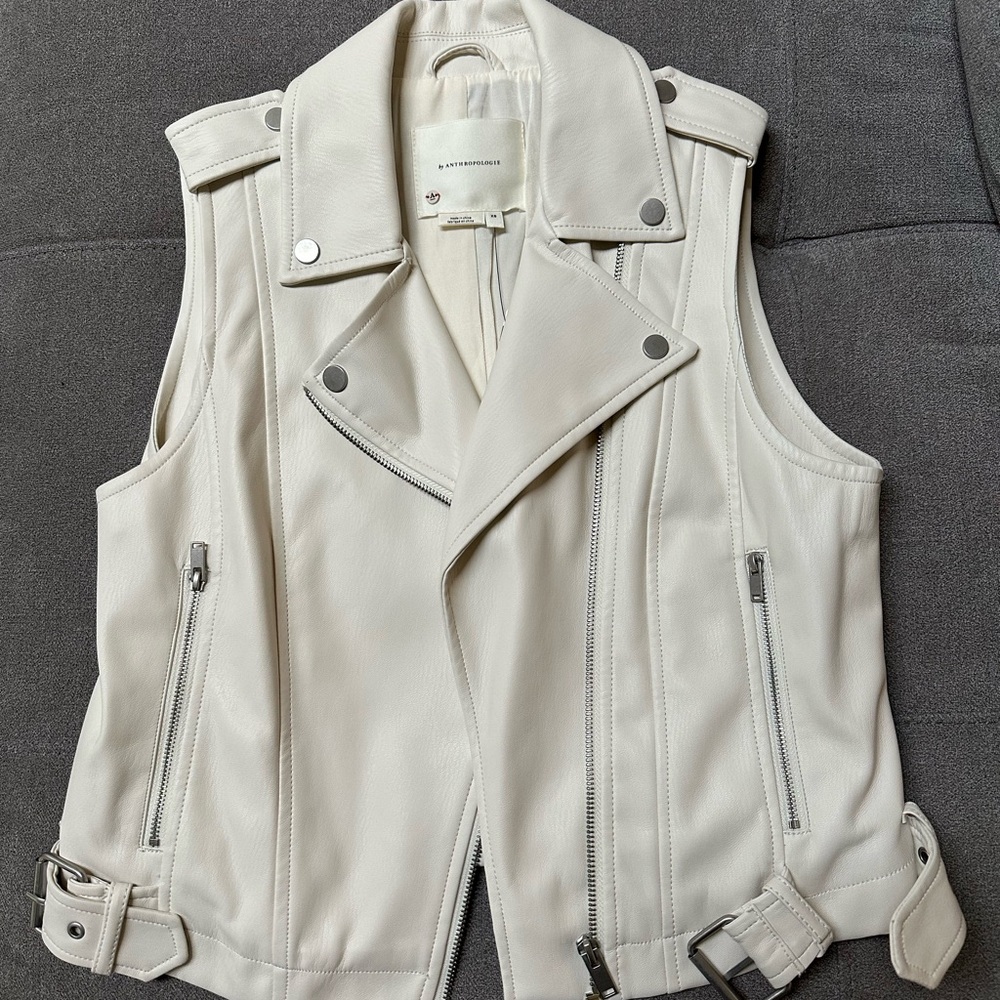 NWT Anthropologie white ivory leather vest
